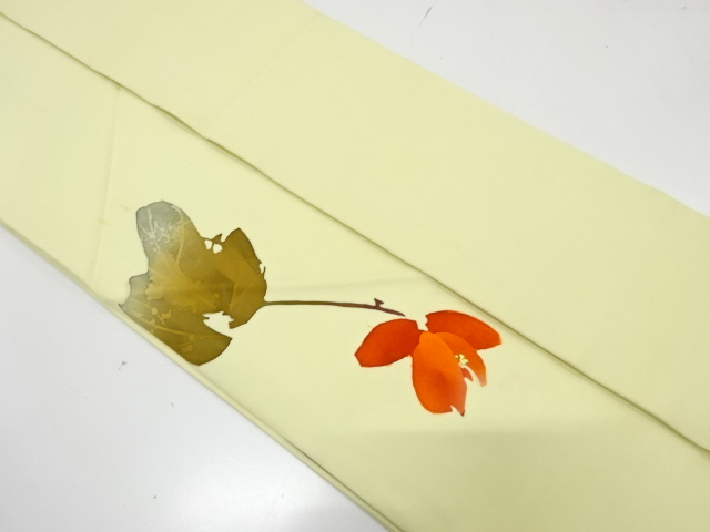  アンティーク　塩瀬　手描き　薔薇模様名古屋帯